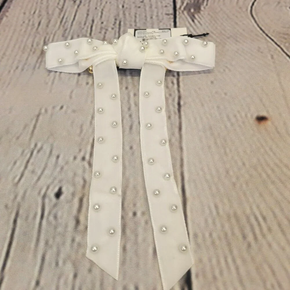 Lele Sadoughi Bardot Faux Pearl Velvet Bow Barrette